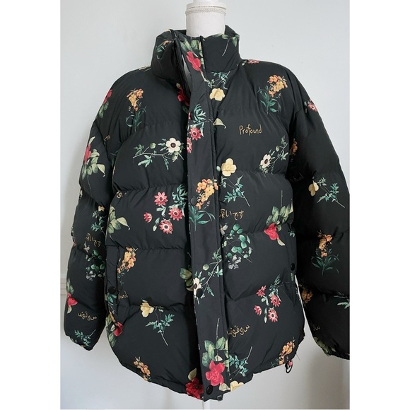 Profound • NWT Black Floral Puffer Jacket Coat - Picture 1 of 6